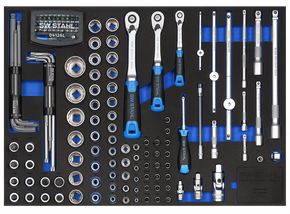 Werkstattwagensortiment, Steckschlüssel 1/4“, 3/8“, 1/2“, mit Ratschen, 144-teilig